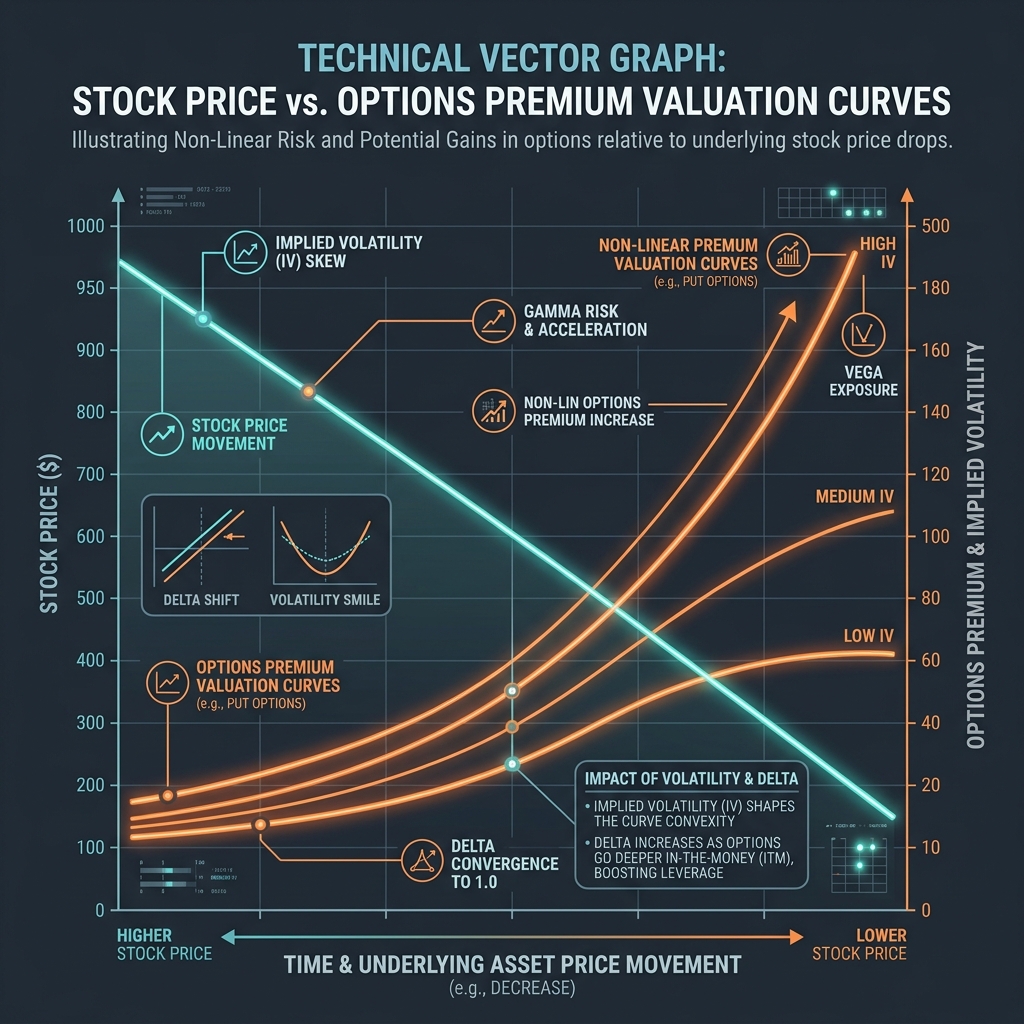 Stock Price vs. Options Premium Valuation Curves
